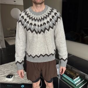 Nili Lotan Gray and Black Patterned Nordic Crewneck Sweater